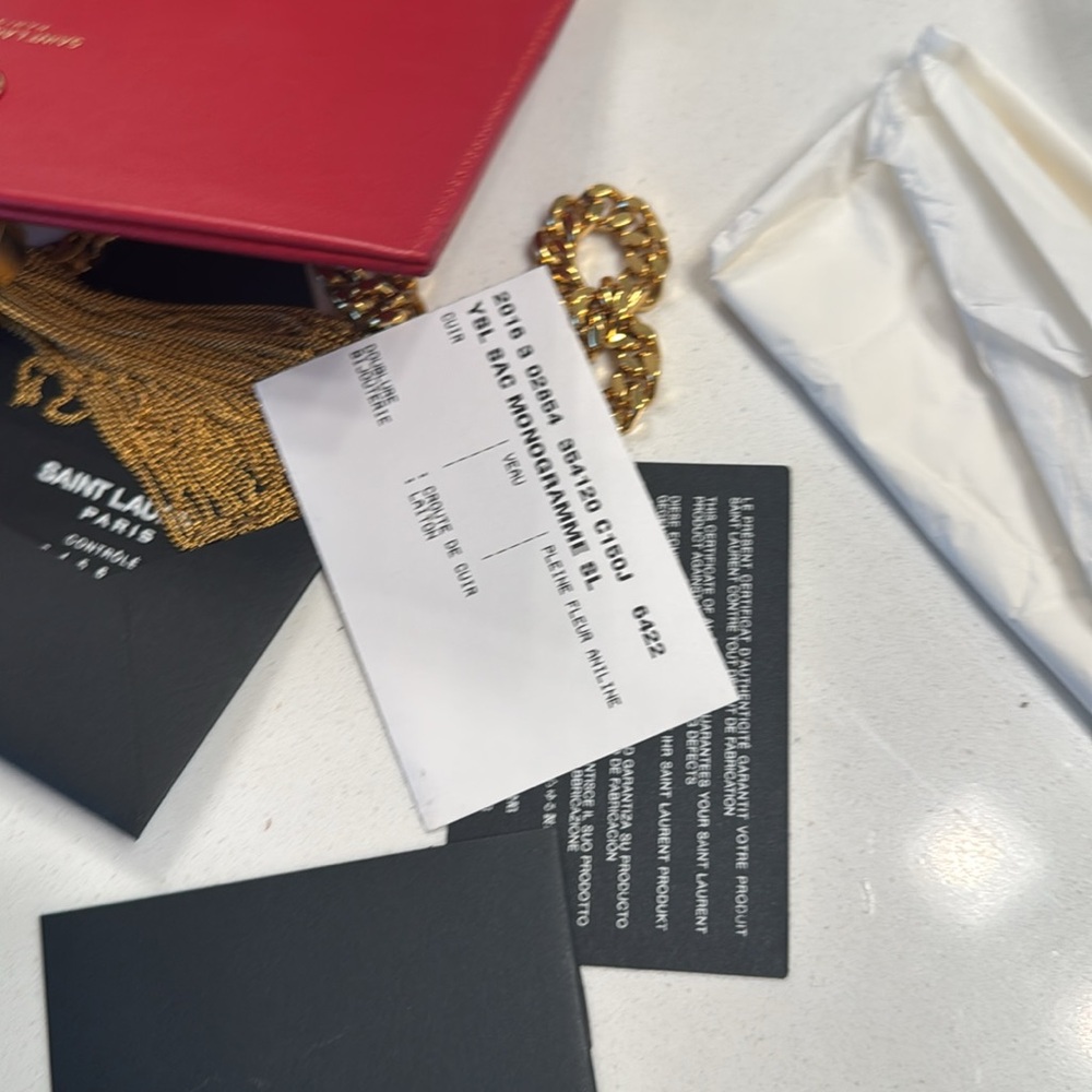 Saint Laurent Red and Gold Clutch with Iconic YSL Logo - Picture 16 of 16